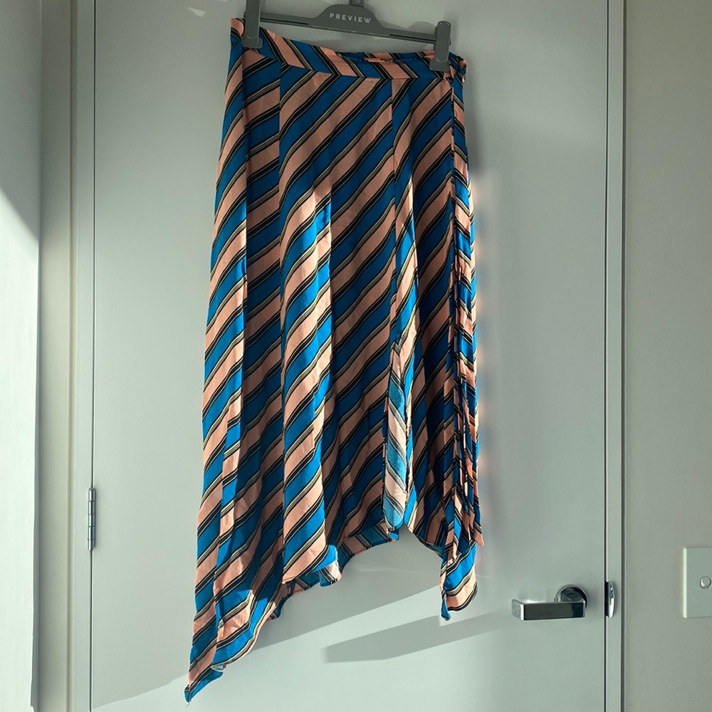 TOPSHOP diagonal stripe Skirt Size 12 wrap tie detail good condition colourful - Picture 4 of 6